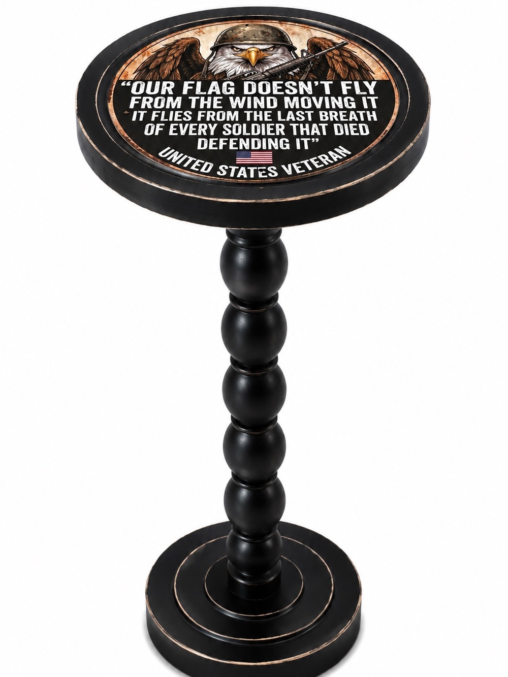 3 Day Sale! United States Veteran Accent Table with Eagle Top - Black and Brown
